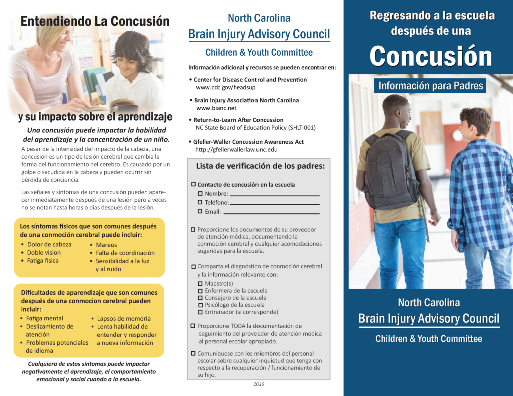 Returning to School After Concussion (Parent Information Brochure) 2019