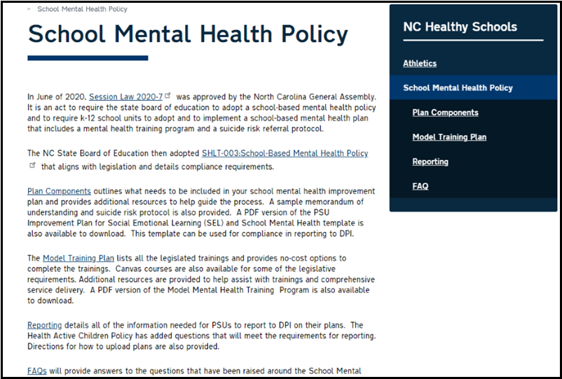 School Mental Health Policy Website