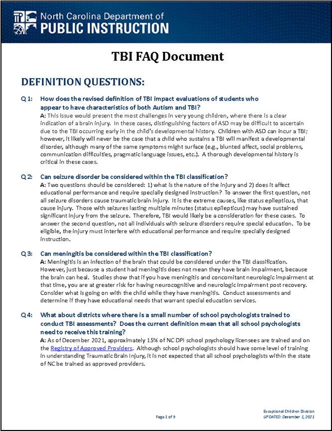 TBI FAQ Document