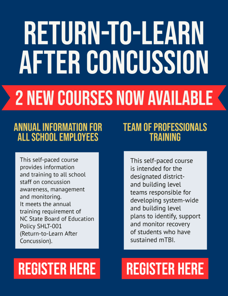 Return-to-Learn After Concussion, 2 new courses now available. Follow link to view full pdf of flyer
