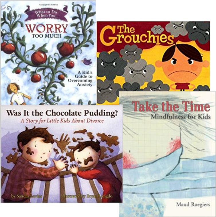 Groups of  various children's books available in the library