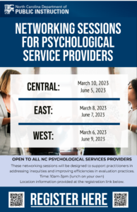 Follow the link to register for the Psychological Services Networking Sessions in March and/or June