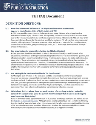 TBI FAQ Document 2022 Update, follow link to view PDF for view document