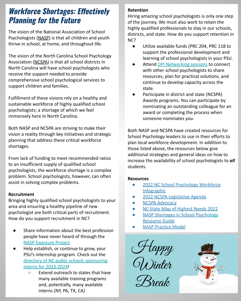 Psychological Services Updates, December 2022 (Page 4) View PDF: https://drive.google.com/file/d/1xX4TLOg_hZ5kMZC0ZZXnEL-vBlN3RGSp/view?usp=share_link